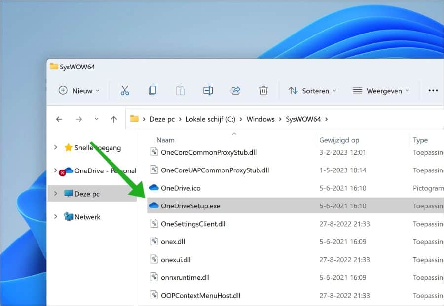 Onedrive setup bestand om OneDrive opnieuw mee te installeren