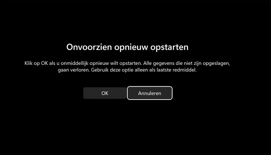 Onvoorzien opnieuw opstarten