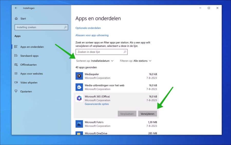 Recent geïnstalleerde software verwijderen