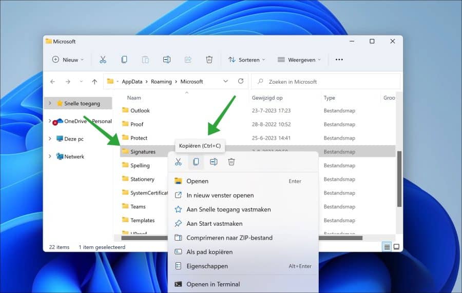 Kopieren Sie den Ordner „Signaturen“.