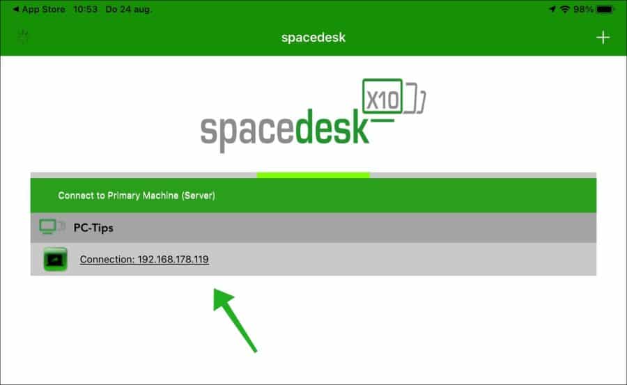 Spacedesk verbinden van iPad naar Windows PC