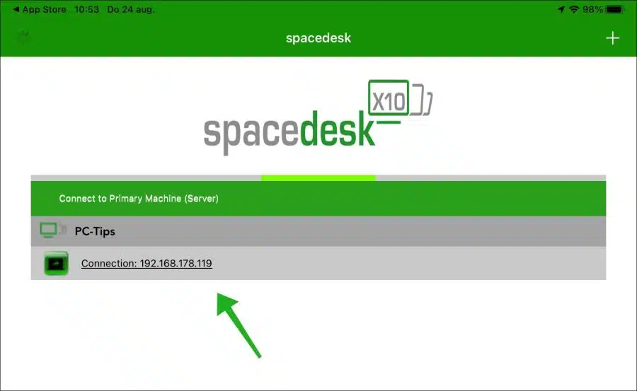 Spacedesk verbinden van iPad naar Windows PC