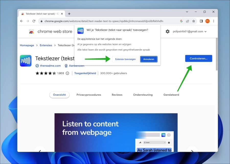 Tekstlezer extensie installeren