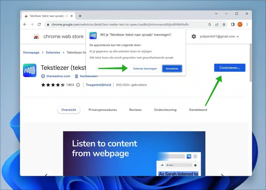 Tekstlezer extensie installeren