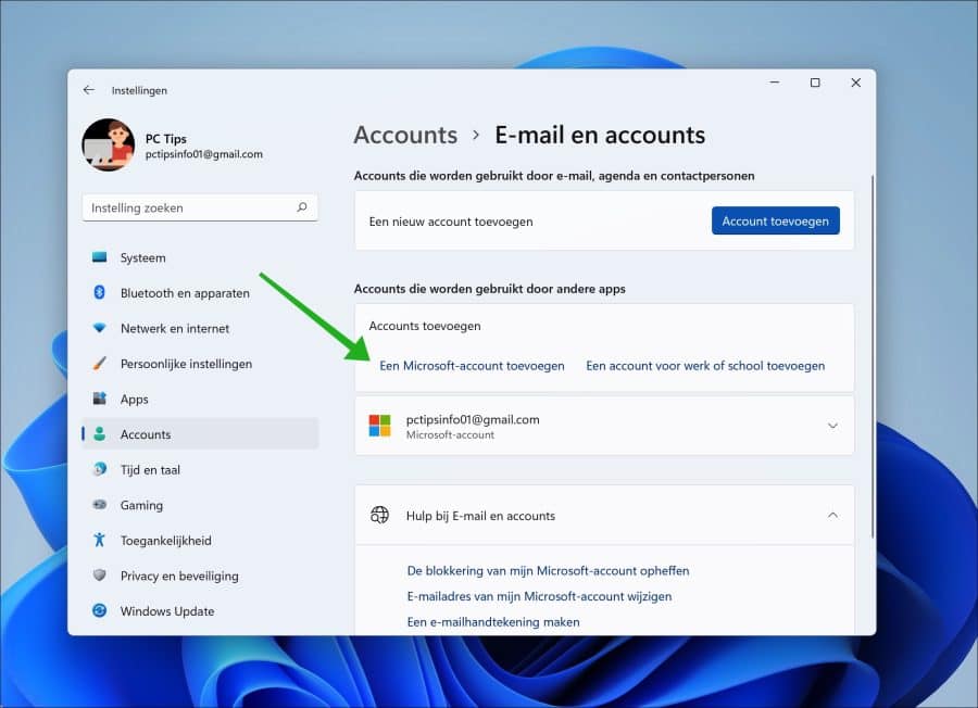 een microsoft account toevoegen in windows 11