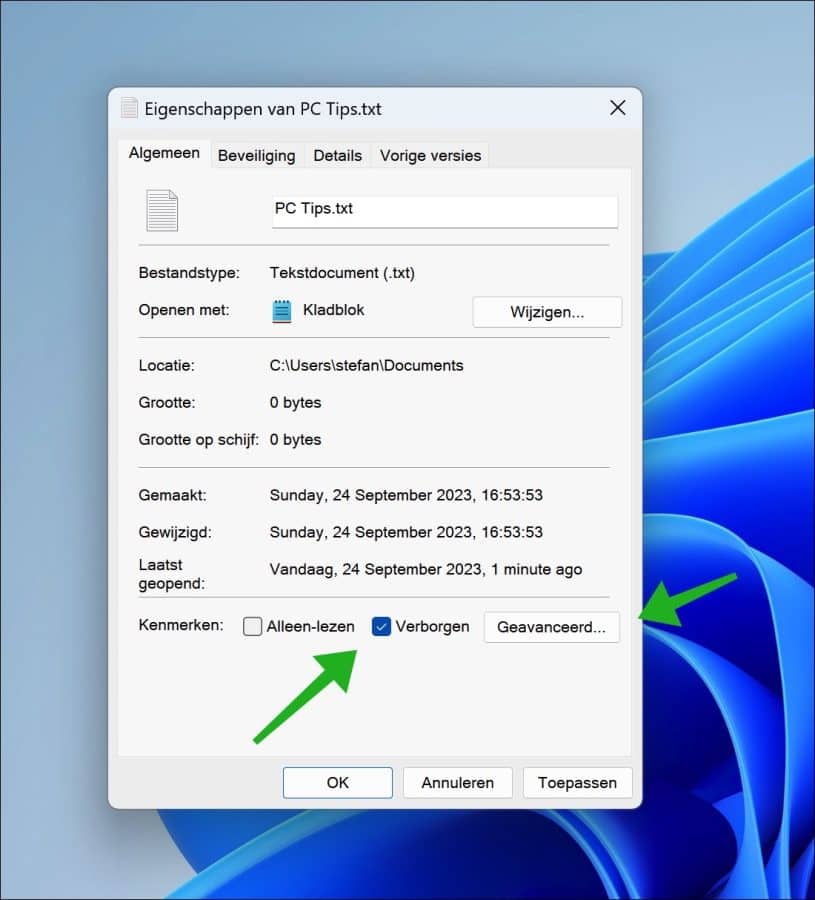 Bestanden of mappen verbergen in Windows 11