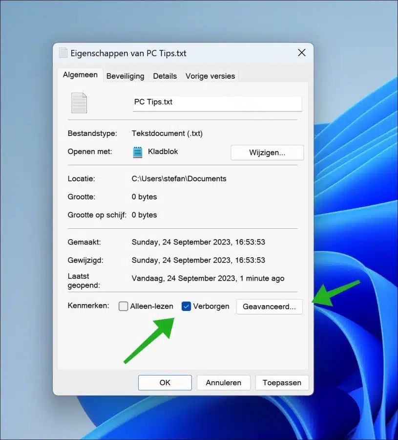 Bestanden of mappen verbergen in Windows 11