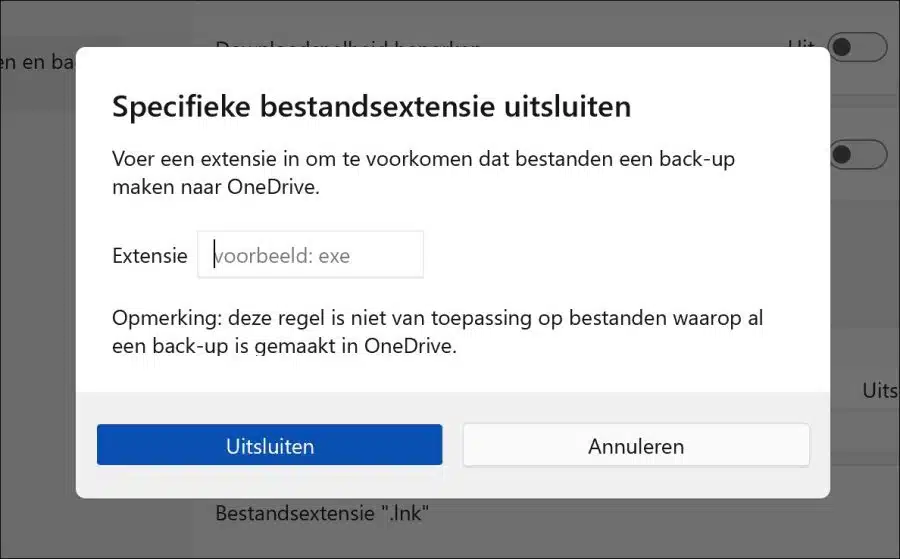 Bestandstype uitsluiten in OneDrive synchronisatie
