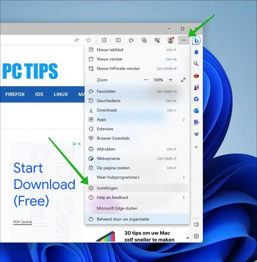 Microsoft Edge instellingen openen
