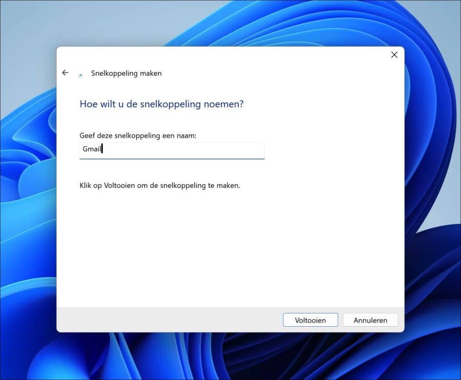 Naam voor gmail snelkoppeling
