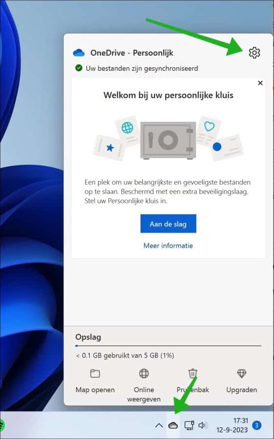 OneDrive instellingen openen