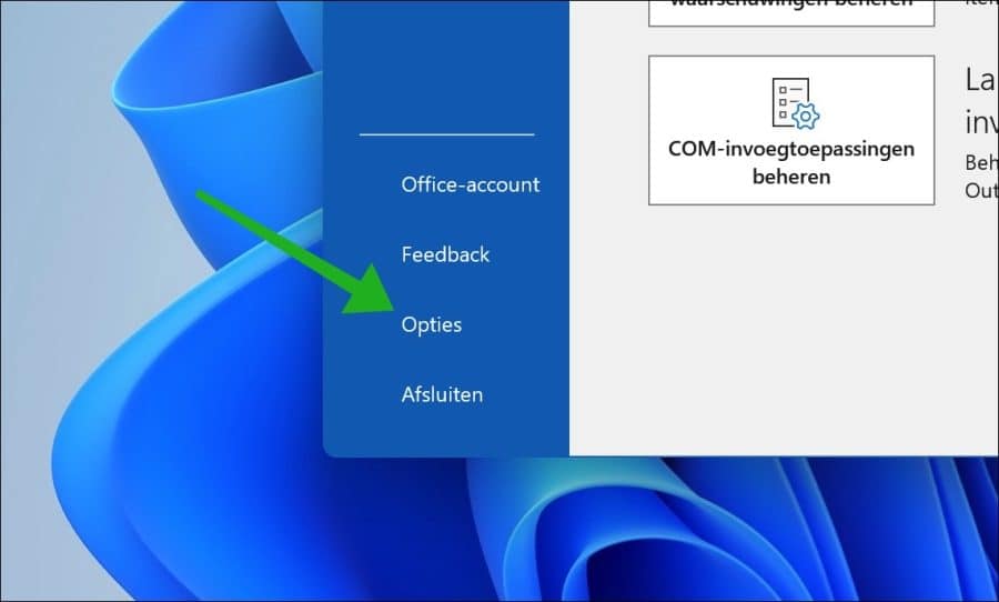 Outlook opties openen