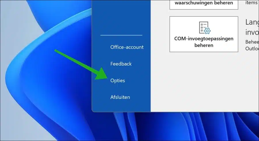 Outlook opties openen