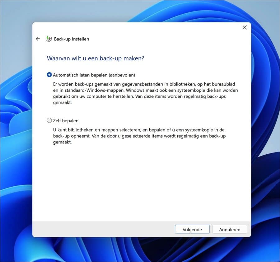 Waarvan wilt u een back-up maken