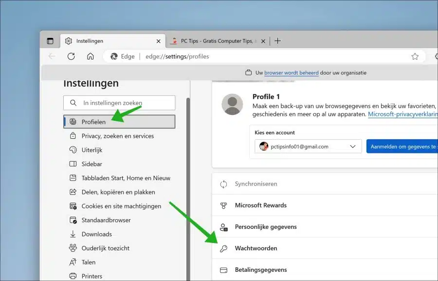 Wachtwoorden openen in Microsoft Edge browser
