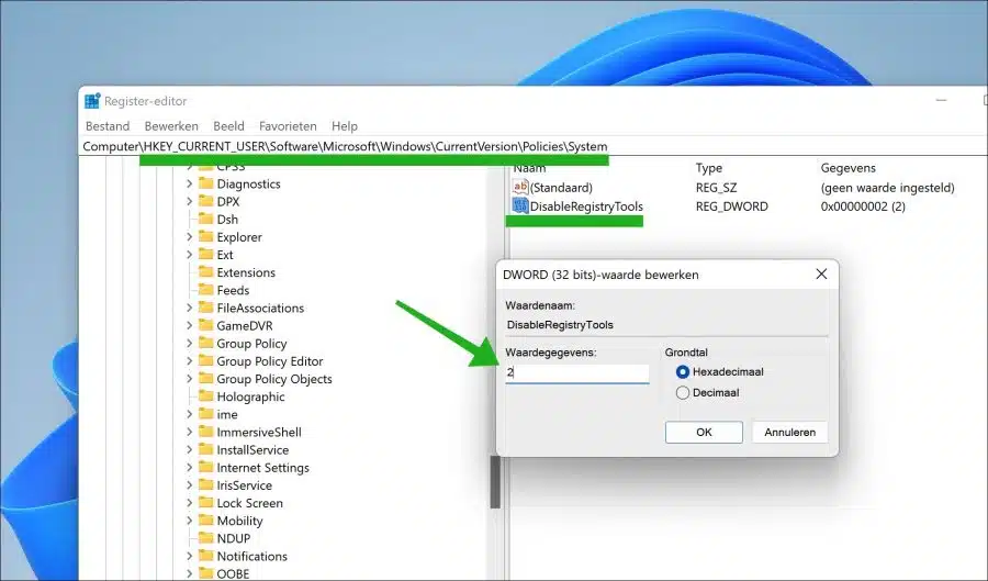 Windows register blokkeren in Windows 11 of 10