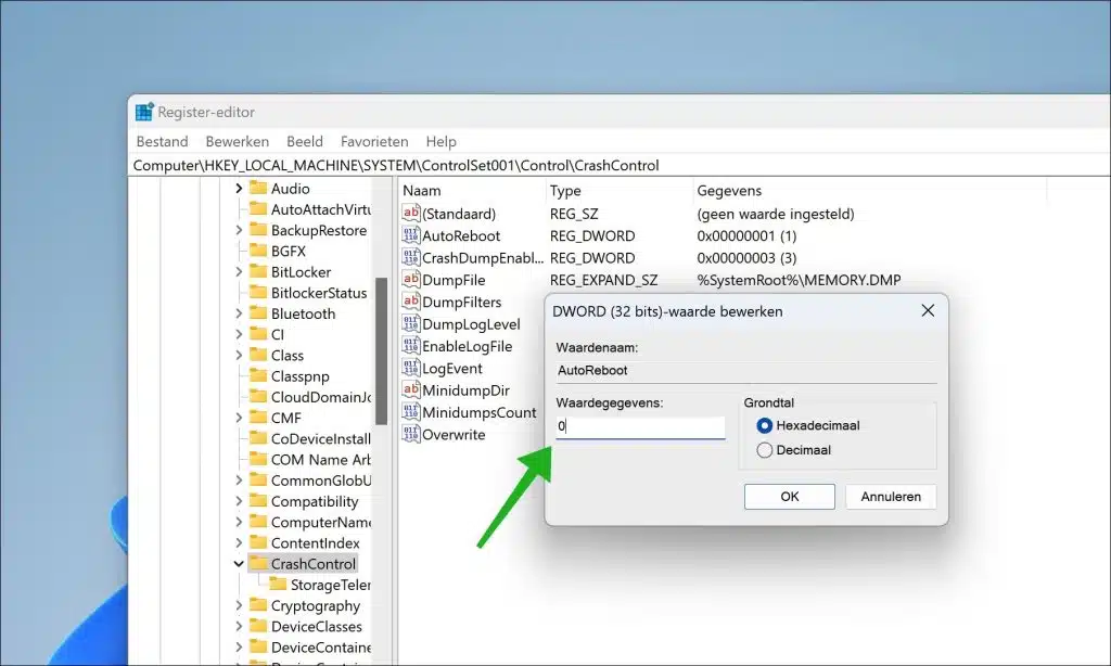 autoreboot waarde 0