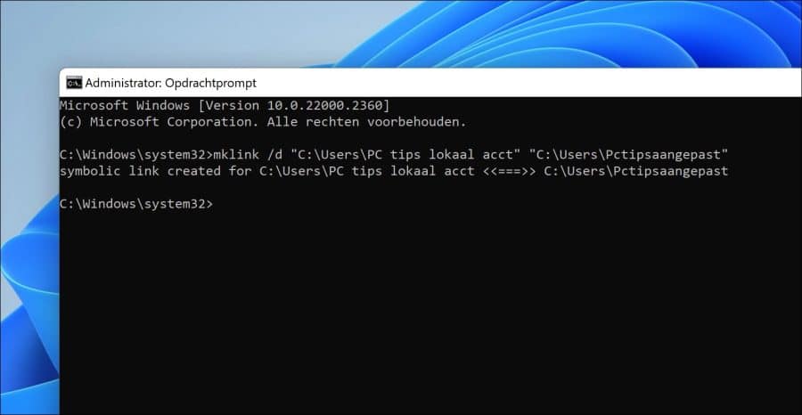 mklink aangemaakt