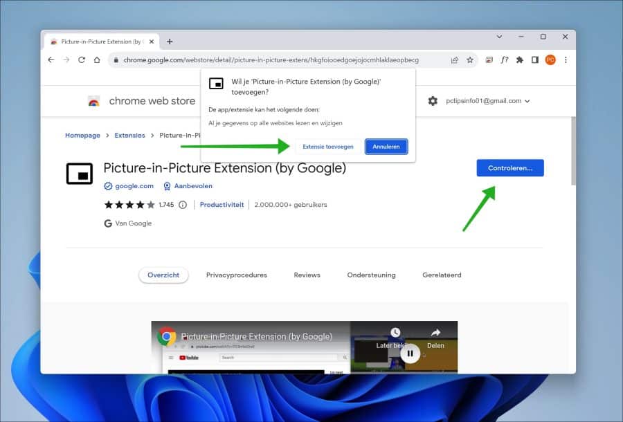 picture in picture voor chrome