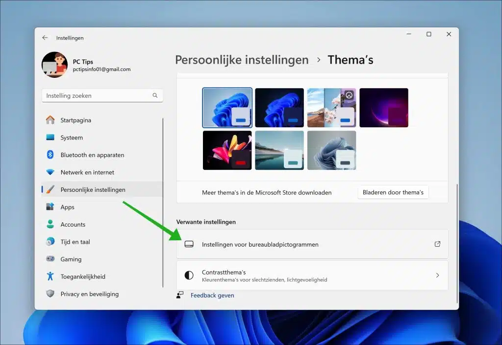 thema pictogrammen instellingen