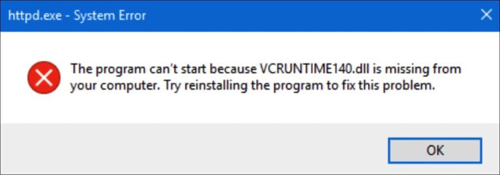 vcruntime140.dll niet gevonden foutmelding