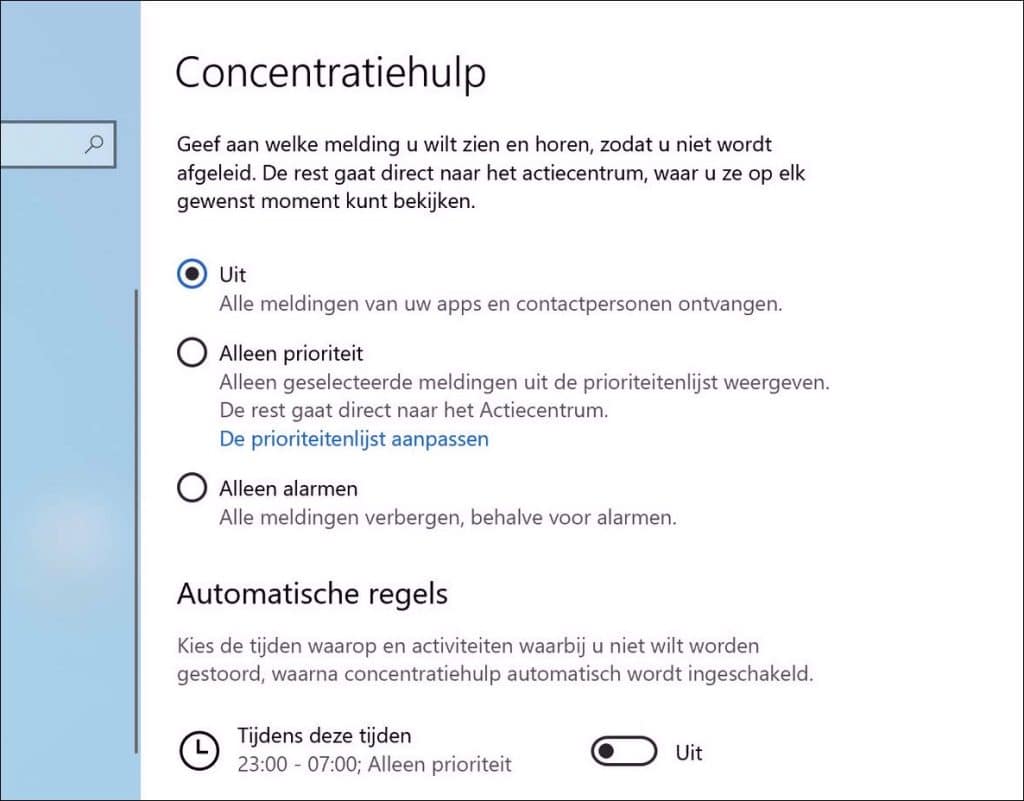 Concentratiehulp regels