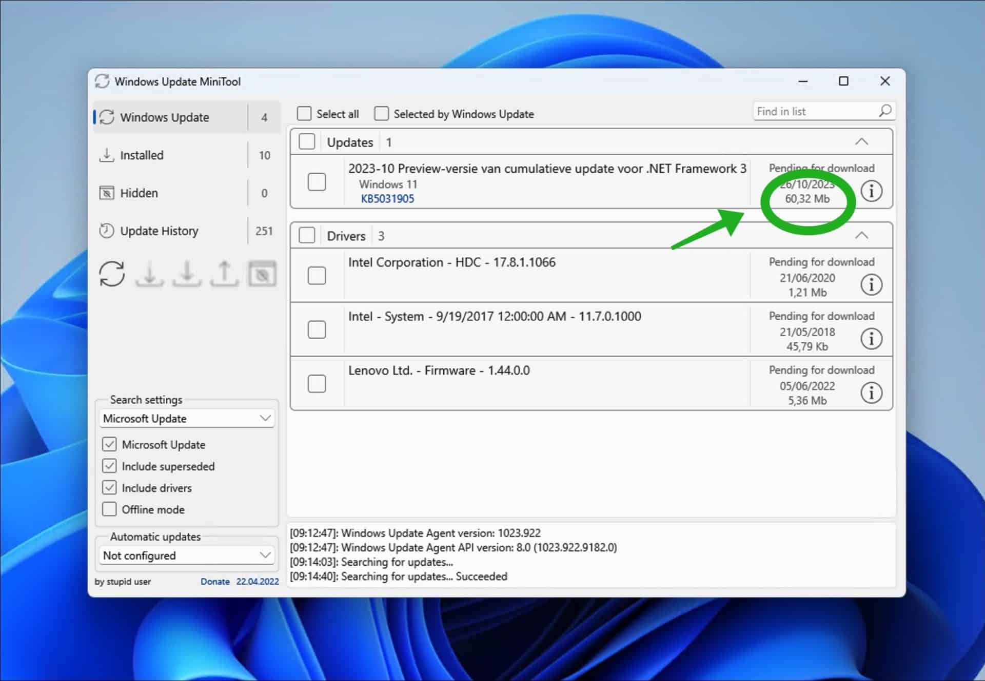 Upgrade Information Grootte van Windows update bestanden bekijken