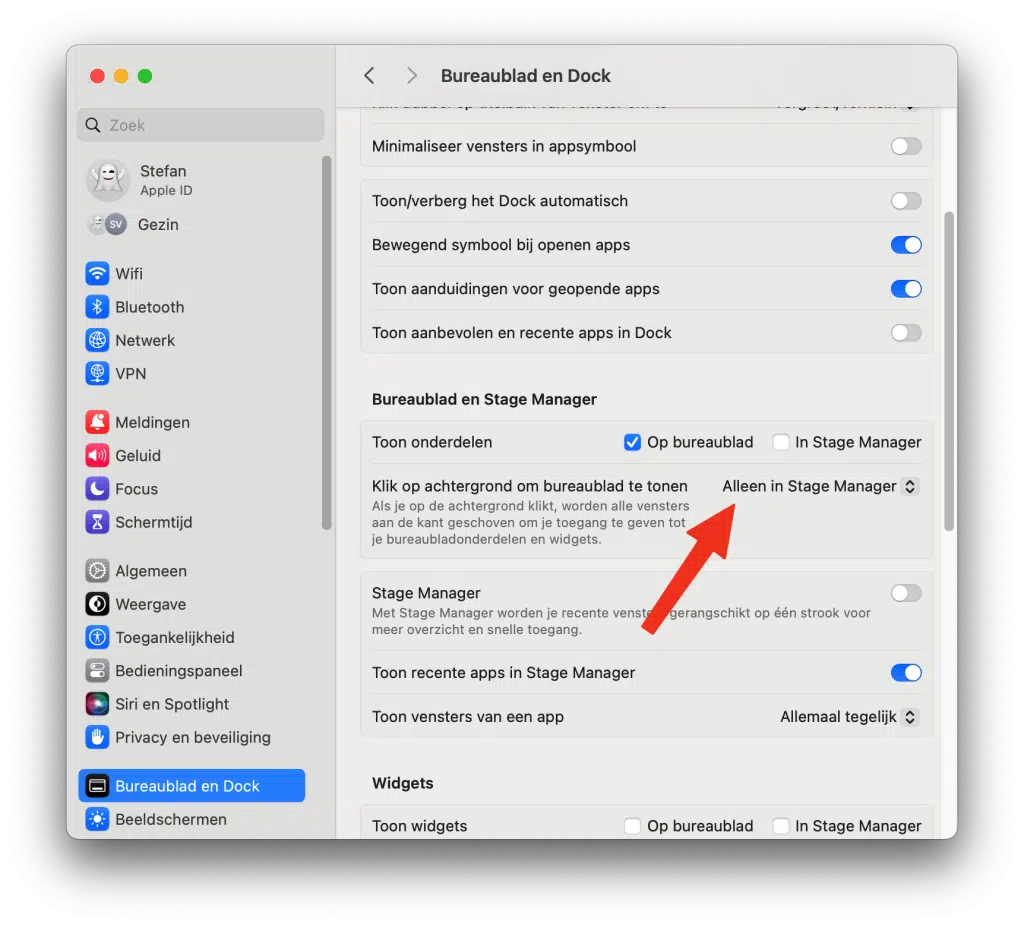 Klikken op achtergrond bureaublad uitschakelen in macOS Sonoma