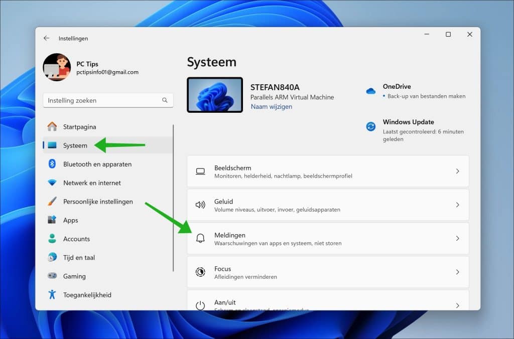 Meldingen in Windows 11