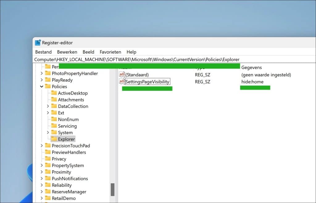 Nieuwe instellingen Startpagina verwijderen in Windows 11