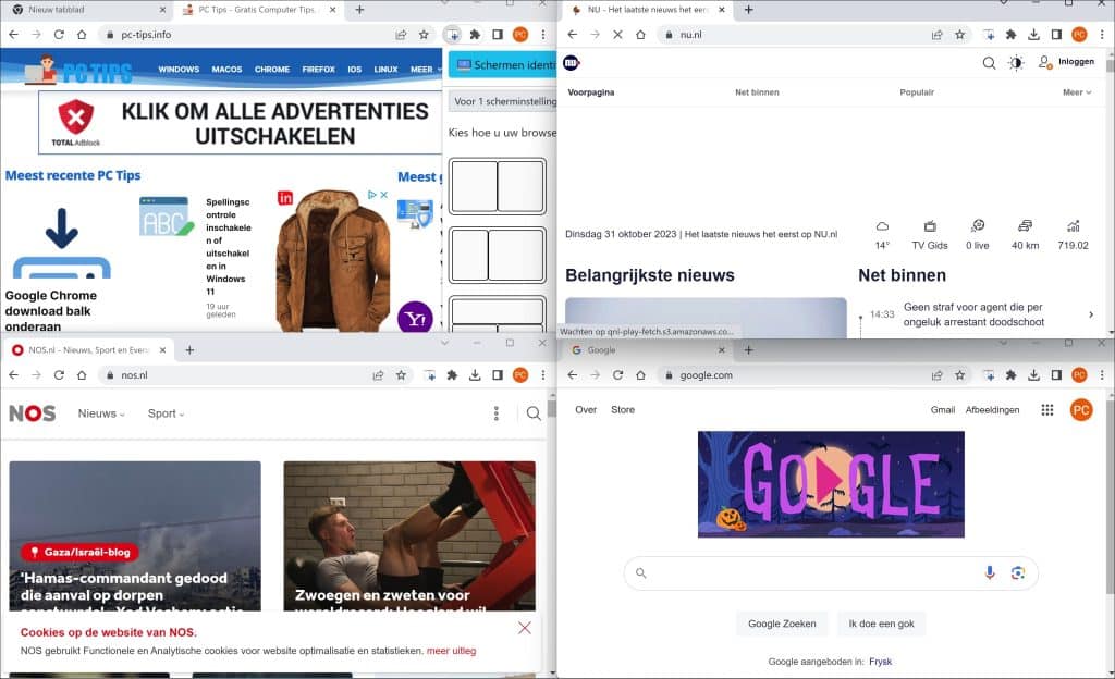 Split screen Google chrome