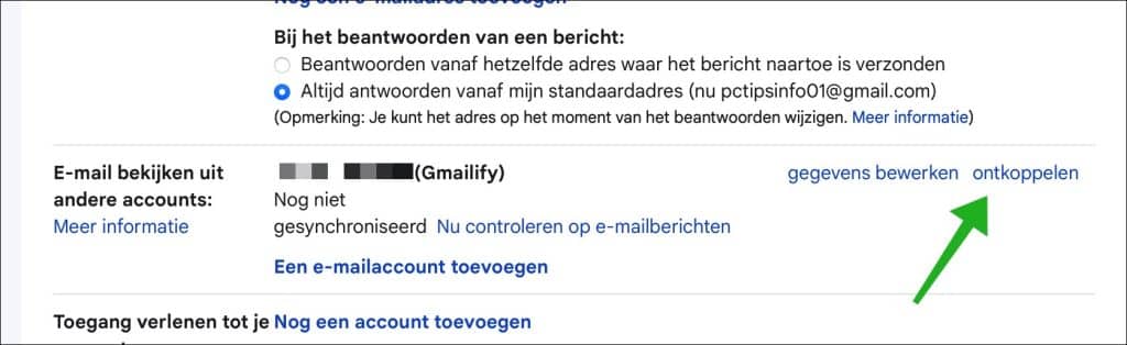 account ontkoppelen