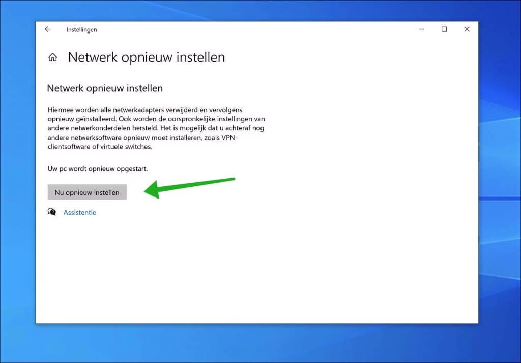 Bevestig netwerk opnieuw instellen
