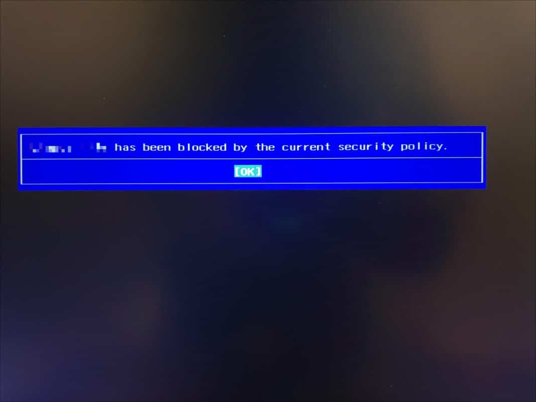 &quot;EFI USB has been blocked by the current security policy&quot; melding