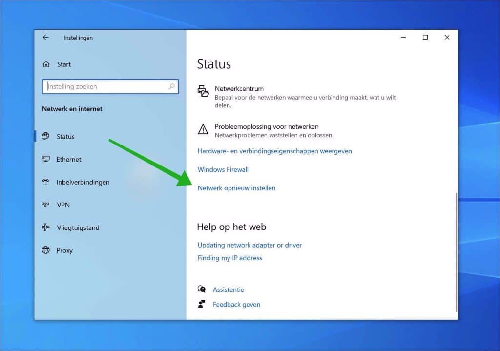 Netwerkinstellingen resetten in Windows 10
