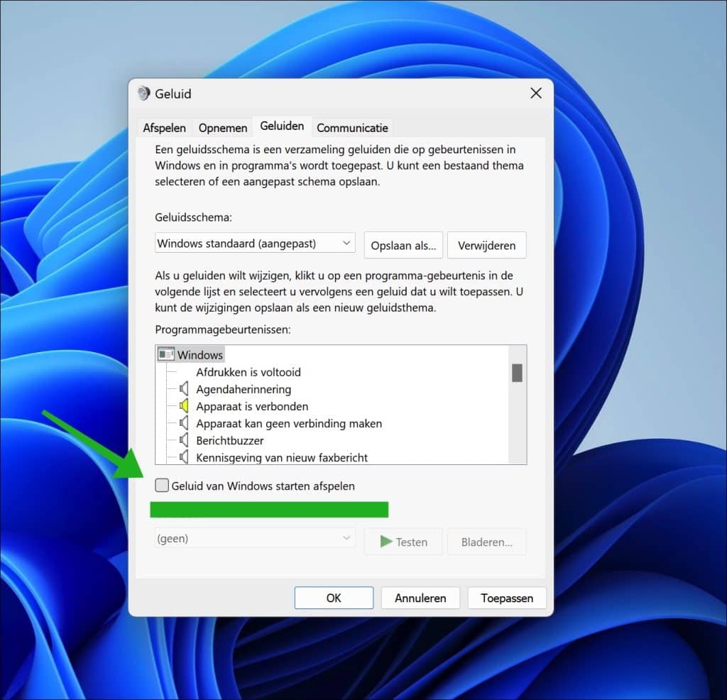 Opstartgeluid Windows 11 uitzetten