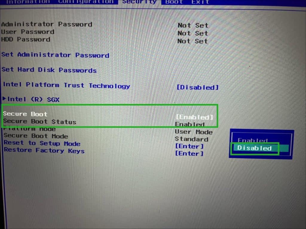 Secure Boot uitschakelen