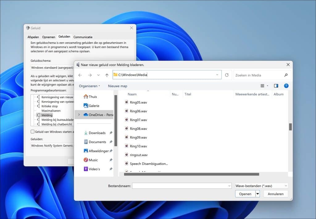 aangepast meldingen geluid instellen in windows 11