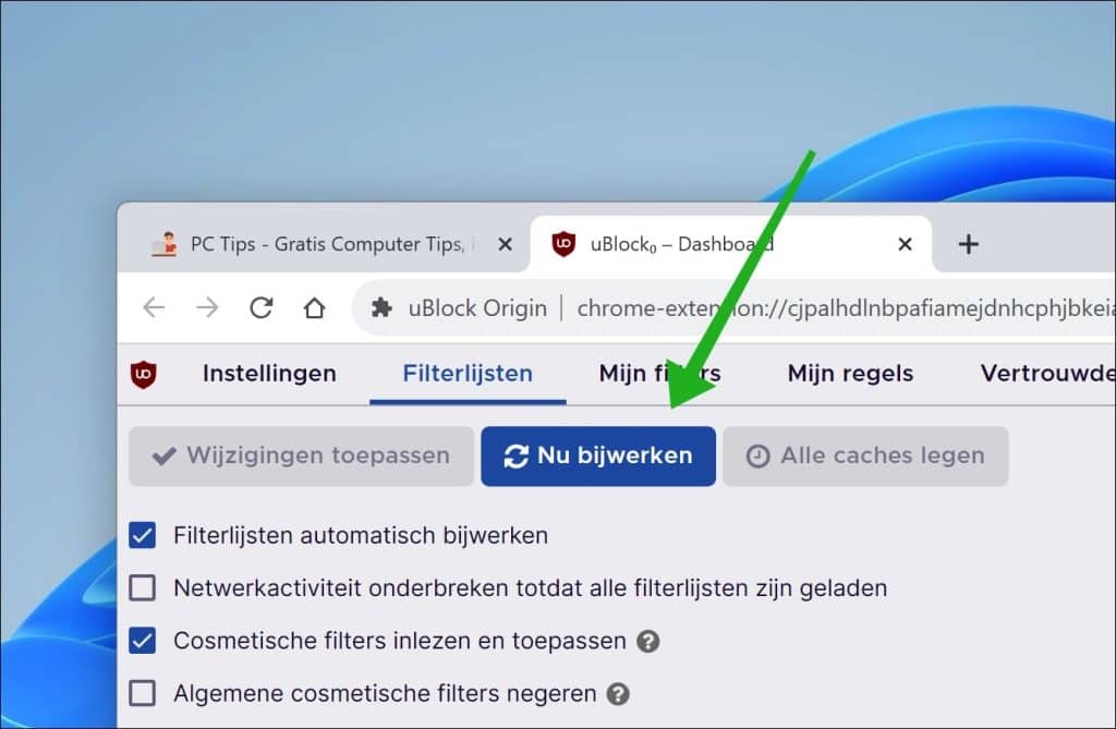 uBlock Origin filterlijst bijwerken naar de nieuwste versie