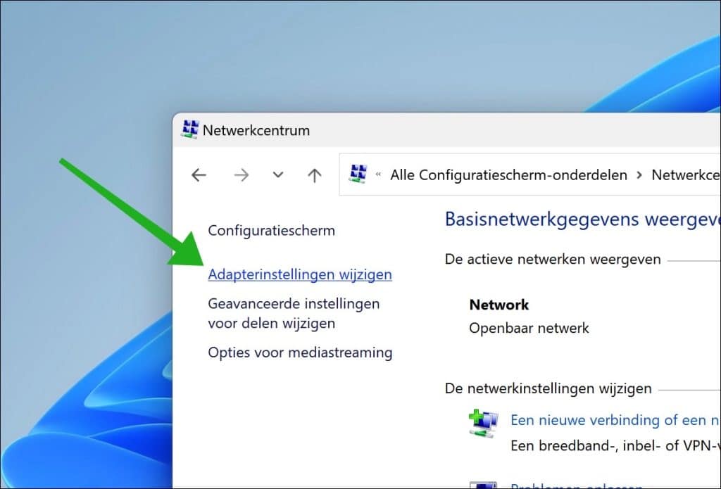 Adapter instellingen wijzigen