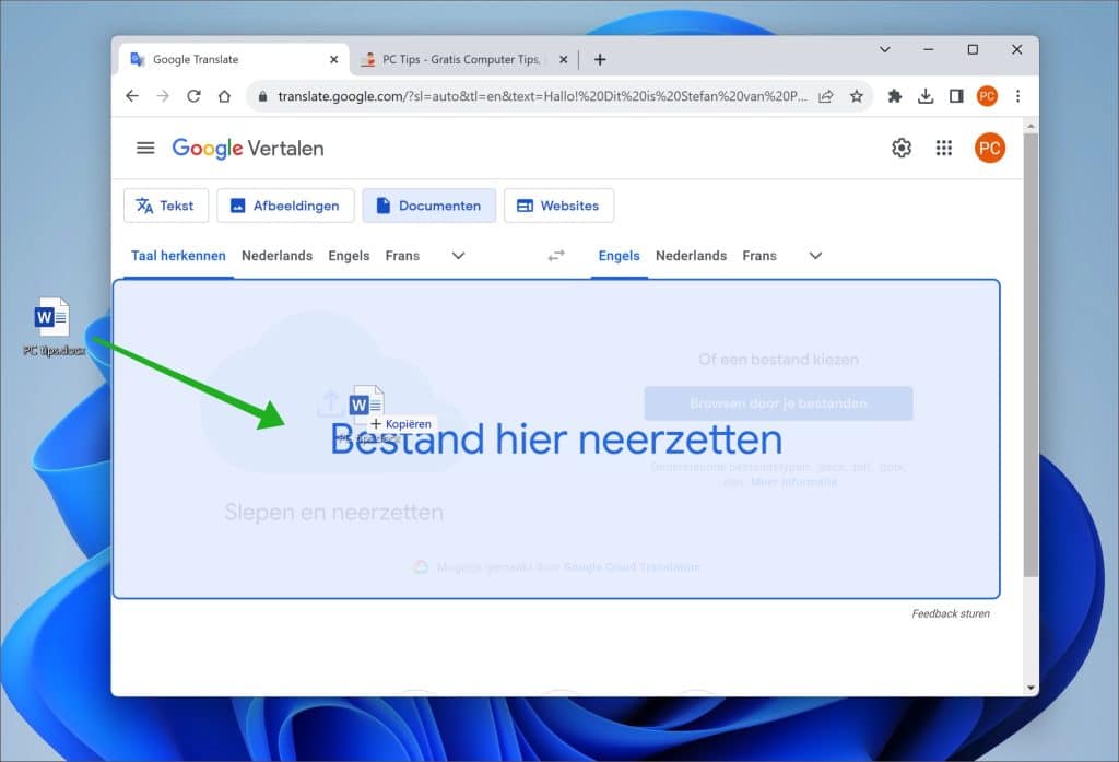 Document uploaden om te vertalen met google translate