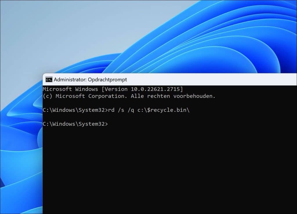 Prullenbak Leegmaken via Opdrachtprompt