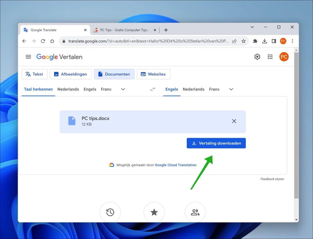 vertaalde document downloaden