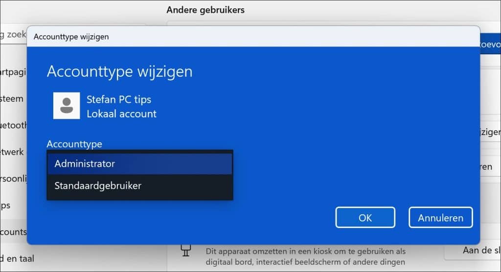 Administrator wijzigen windows 11