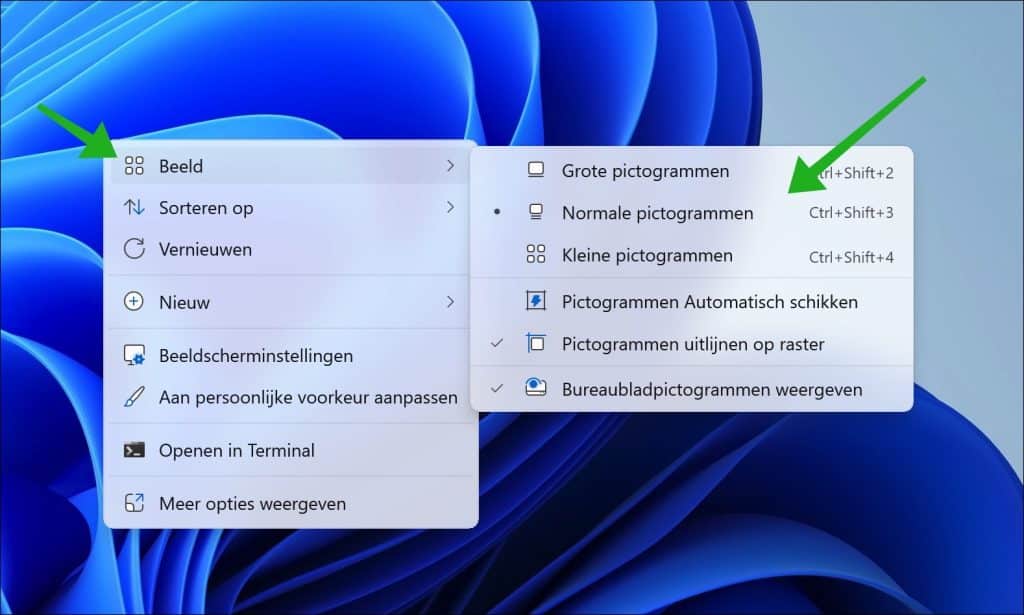 Grootte van pictogrammen opnieuw instellen
