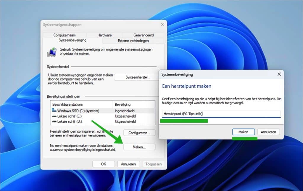 Herstelpunt aanmaken in Windows 11