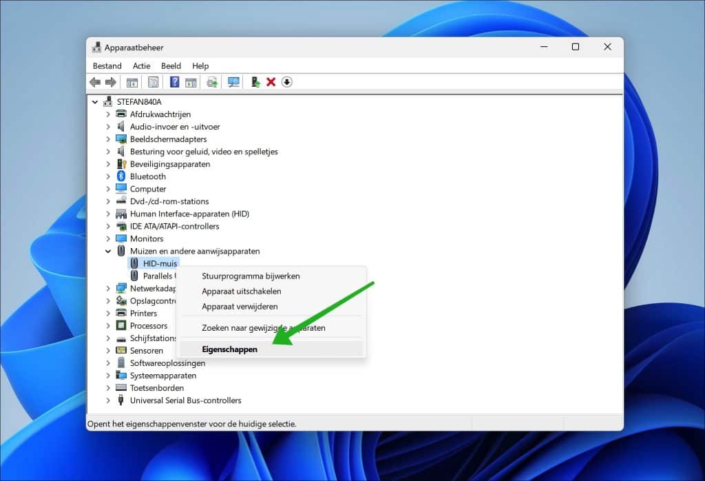 Muis eigenschappen in apparaatbeheer
