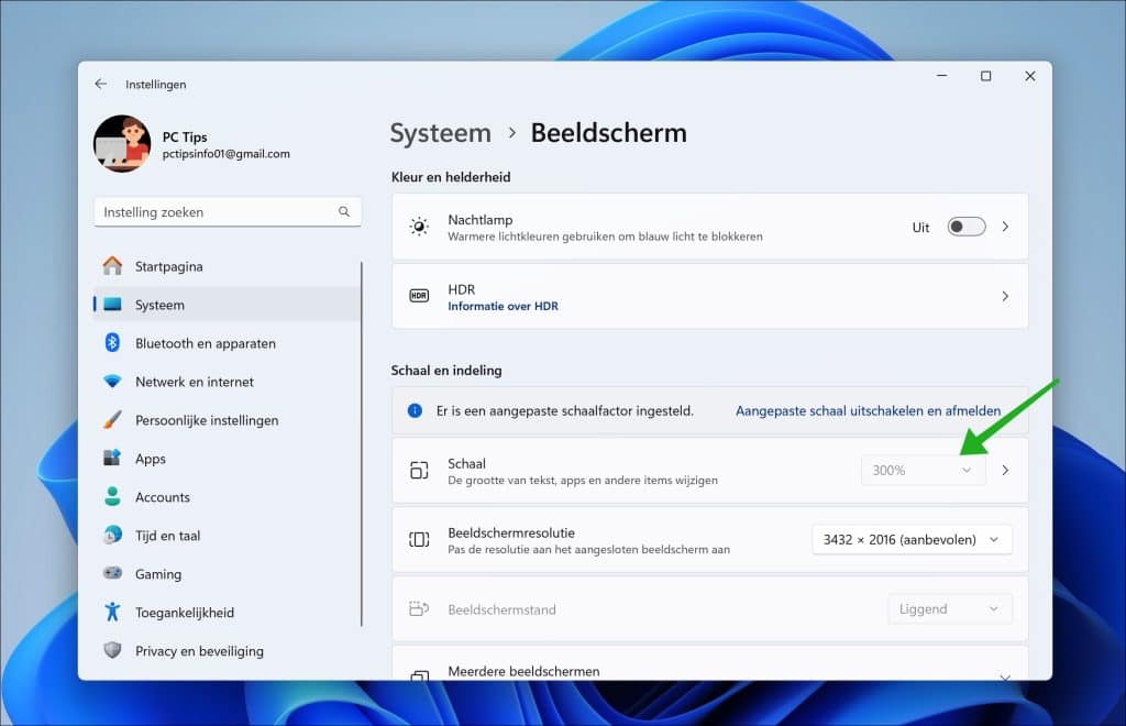 Schaal opnieuw instellen