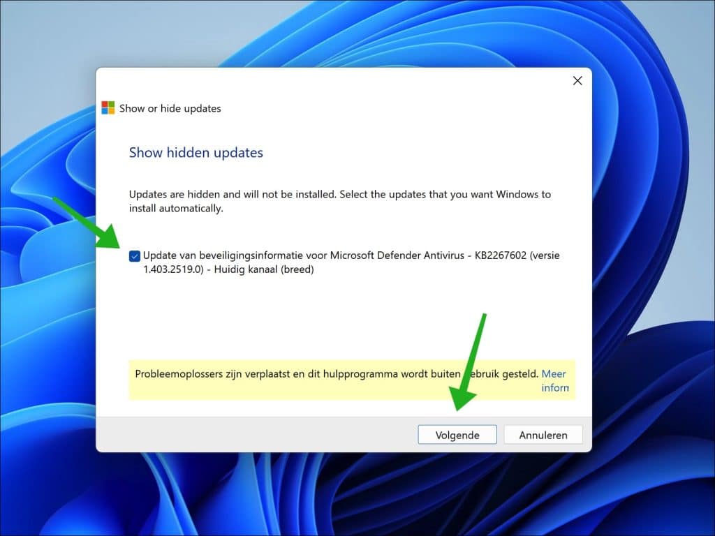 verborgen update weer downloaden en installeren