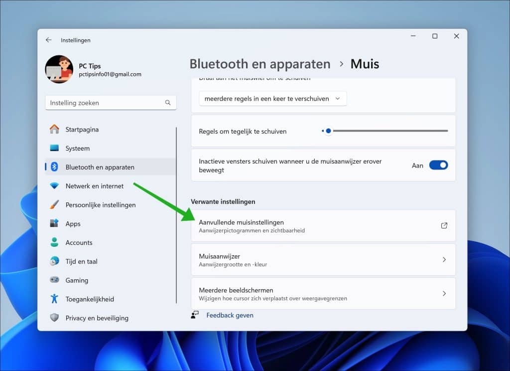 Aanvullende muisinstellingen openen